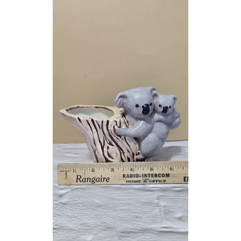 Ceramic Koala Mom And Baby Planter Grey And Brown Vintage Very Unique
